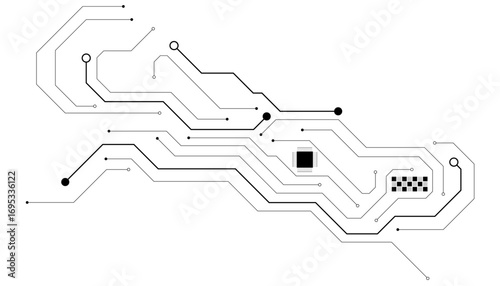Technology black circuit diagram concept. High-tech circuit board connection system.Vector abstract technology on a white background.