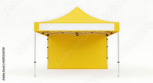 Isolated Yellow Pop-Up Canopy Tent with Blank White Banner for Branding Mockup.