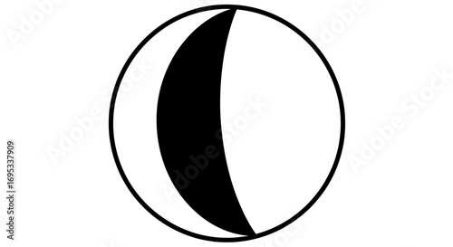Abstract geometric design, minimalist eclipse illustration, black and white contrast, simple