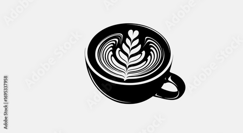 Artistic representation of coffee cup with latte art creating visual interest and aesthetic