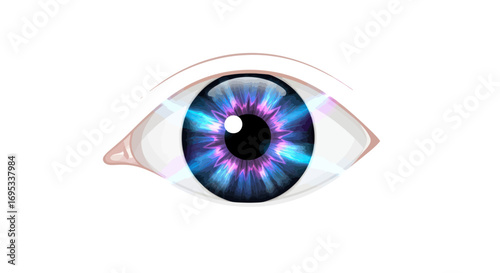 Captivating digital eye illustration featuring vibrant blue and purple hues with light reflections
