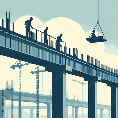 illustration of construction workers on a girder
