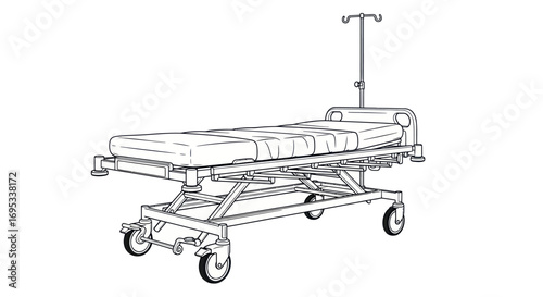 Detailed line art illustration of a hospital gurney, a symbol of medical care and recovery