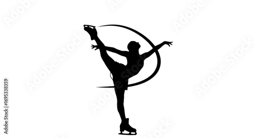 Elegant figure skater silhouette performing a Biellmann spin in a dynamic pose of ice