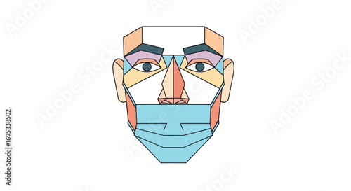Geometric representation of a face wearing a medical mask protection concept illustration art