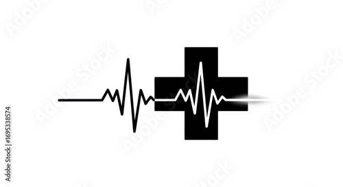 Heartbeat pulse trace with medical cross symbol for healthcare applications