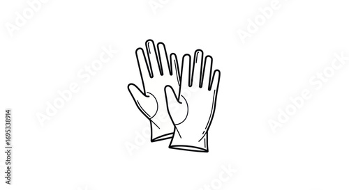 Pair of protective latex gloves, hand drawn vector style on clean white backdrop