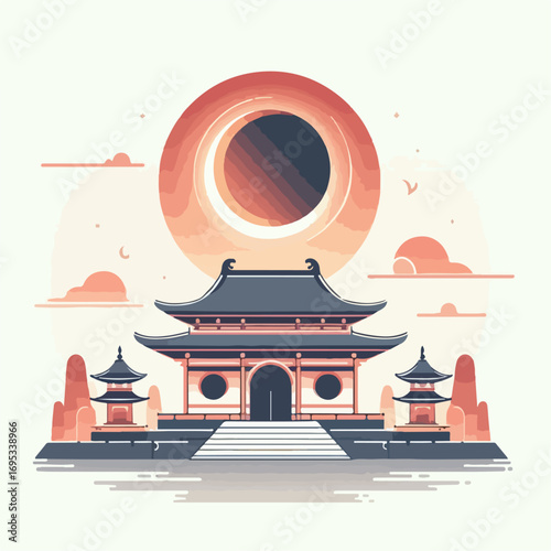 moon background temple vector illustration