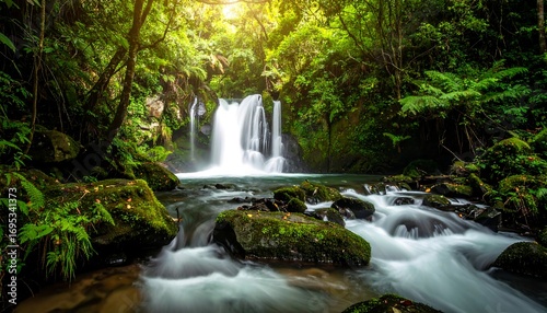 Lush waterfall cascading through a mossy forest (1)