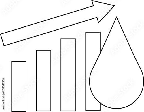 rising graph icon and water drop icon with white background