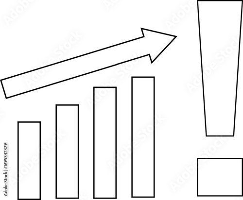rising graph icon and exclamation mark icon with white background