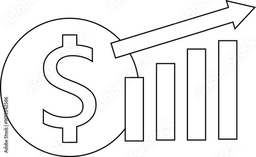 rising graph icon and dollar coin icon with white background