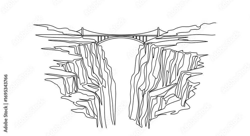 Obraz premium Minimalist Line Drawing of Grand Canyon with Bridge in Monochrome Style