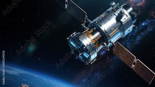 Orbiting Satellite Above Earth Aerial View