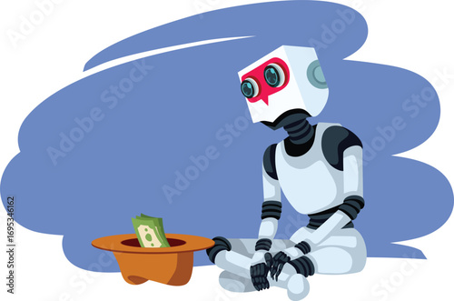 Robot Begging for Investment in Ai Technology Vector Concept Illustration. Investment pitch for tech machine learning startup in big need of funding 