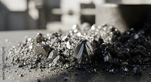 Shiny Metallic Scrap Metal Pieces in Industrial Setting