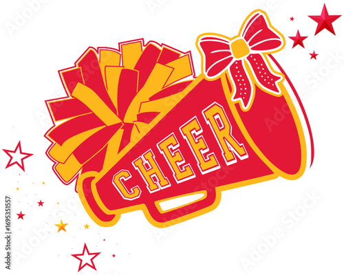 Set of Cheerleaders Pom-pom and Megaphone. KANSAS CITY Football Cheerleading Illustration.
