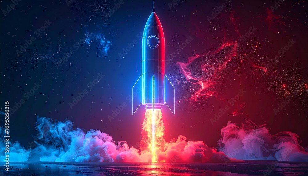 Fototapeta premium X-ray vertical diagram of rocket split red and blue symbolizing innovation and launch