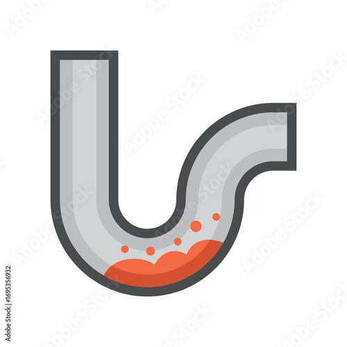 Color vector illustration icon of dirty debris clogging inside trap pipe. Household plumbing problems with drainage system blockages. Ideal for home maintenance, sanitation issues and services.