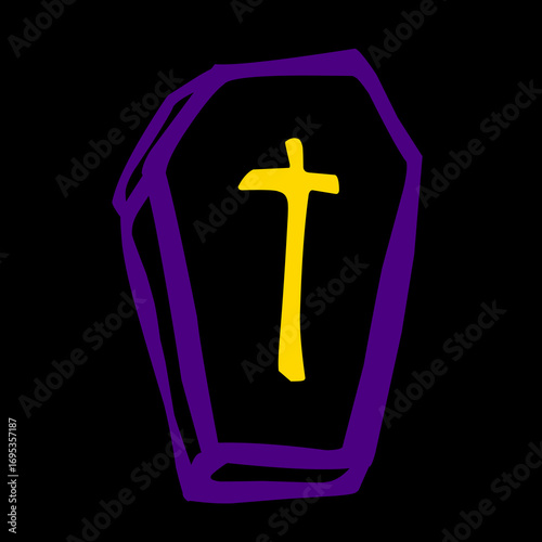 Artistic Simple Coffin Outline Shape with Cross Sign Illustration