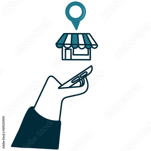 doodle store location on mobile phone illustration related