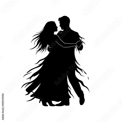 Silhouette of a couple dancing elegantly