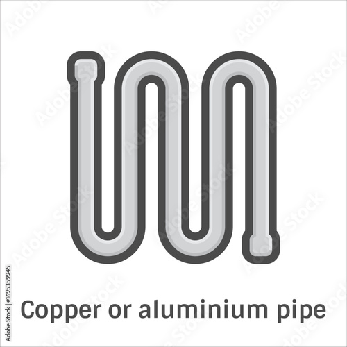 Pipe coil vector icon. Component in air conditioning HVAC systems to carry refrigerant. Function in cooling and ventilation processes. Visuals related to HVAC technology and refrigeration systems.
