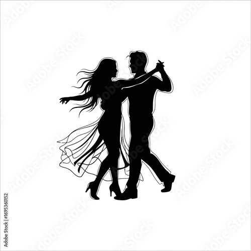 Elegant couple dancing silhouette