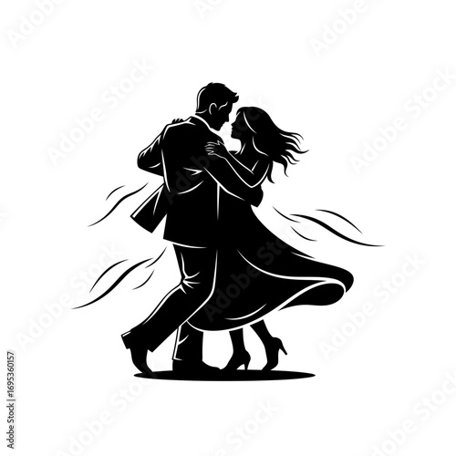Elegant couple dancing silhouette