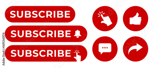 Modern subscribe like comment share YouTube icon set for social media engagement and digital content promotion