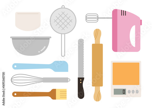 Baking Tools and Kitchen Utensils Illustration. Cartoon style flat vector illustration. 