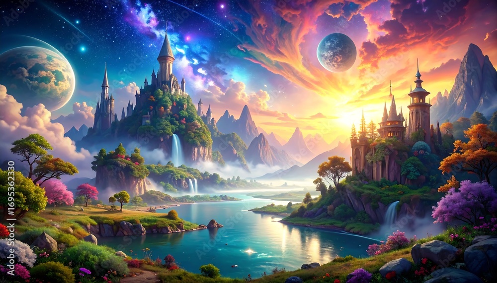 Obraz premium Magical landscape with castles