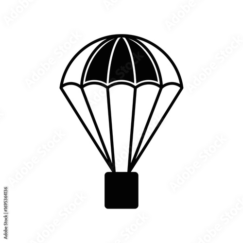 Vector art of black silhouette of a parachute with a square payload