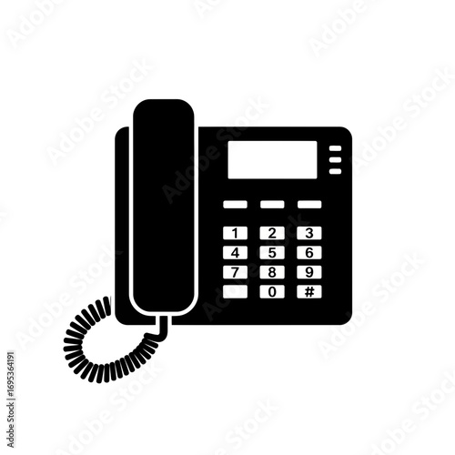 Vector art of black silhouette of a modern desk telephone with a handset and keypad