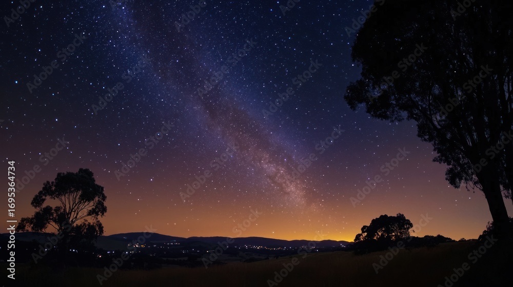 Naklejka premium Milky Way over a field at night