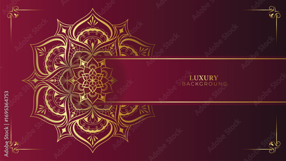 Fototapeta premium Red Luxury mandala background golden arabesque pattern Arabic Islamic east style. Ramadan Background