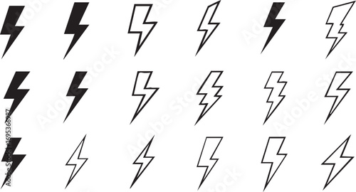 Lightning Bolt Icons Set
Thunderbolt Flash Energy Symbols
Electric Power Warning Sign Collection
Modern Lightning Strike Vector Pack
Energy and Power Iconography