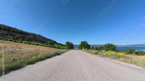 Mountain road scenery.Coastal road curve.Empty winding road High quality FullHD footage