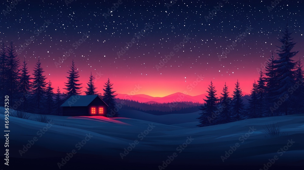 Fototapeta premium Starry Night Christmas Background with Minimal Design