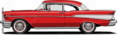 Classic Red Coupe A Vibrant Illustration of a Vintage Automobile