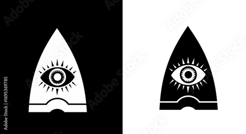 All Seeing Eye Symbol Design in Black and White, Occult Mysticism, Triangle