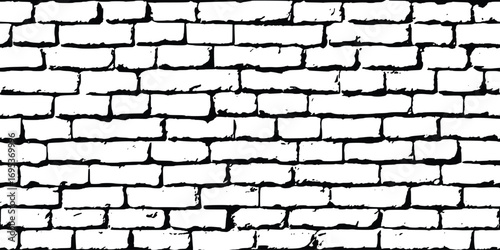 Vector drawing of a brick wall, seamless pattern, black and white background