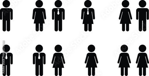 Business people icons, male and female symbol set, teamwork, corporate communication, office staff, gender diversity, vector design illustration