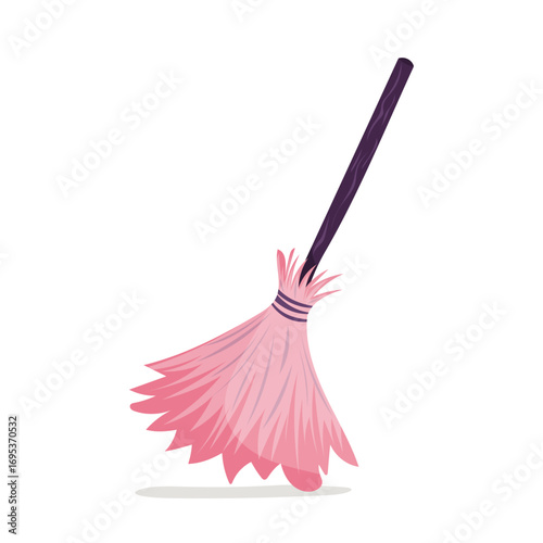 Pink witch broom for Halloween scenes and props. Perfect for invitations, posters and stickers, or as a small asset for apps and games