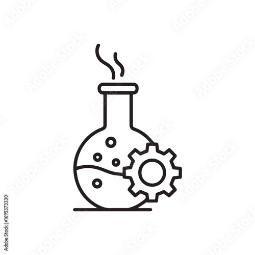 Chemical Flask Icon with Gear for Research