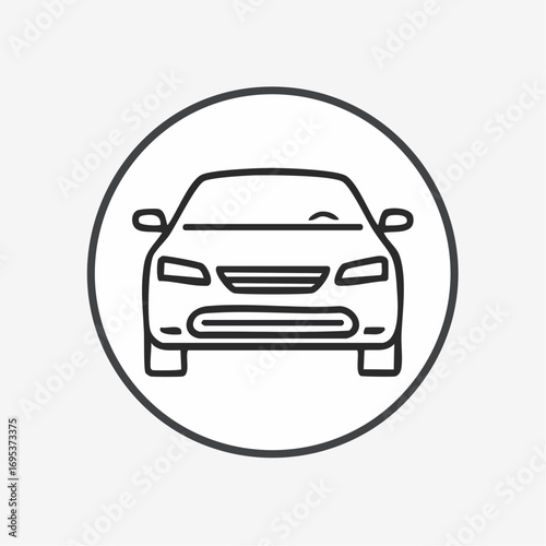 Modern vehicle front view line art icon, perfect for automotive applications, transportation services, car rental, or digital design projects, symbolizing mobility and convenience