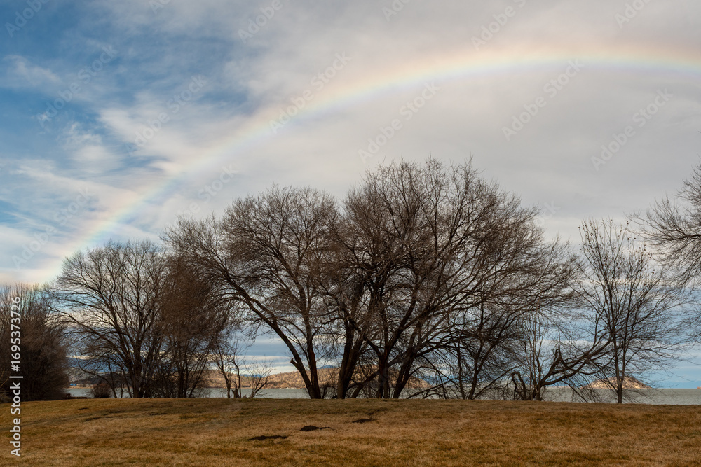 Fototapeta premium Rainbow over Upper Klamath Lake after a rainfall, Klamath Falls, Oregon, USA.