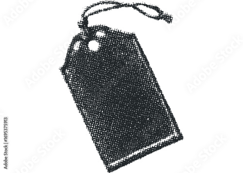 Textured tag with string on transparent background. Vector hand drawn illustration