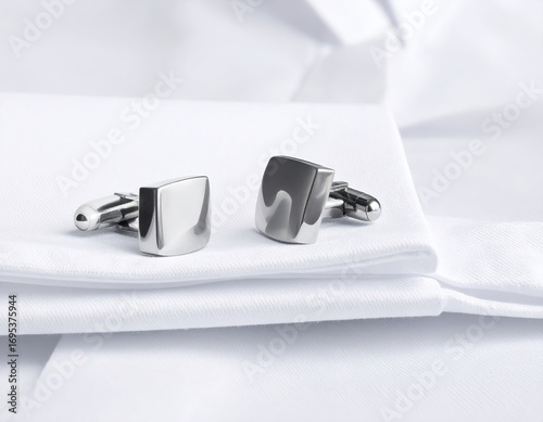 Silver Square Cufflinks on White Shirt