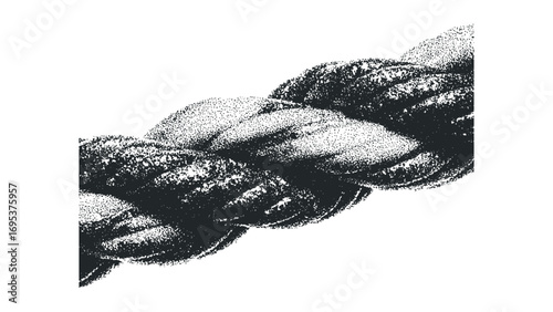 Close up textured twisted thick rope detail on white. Vector hand drawn illustration